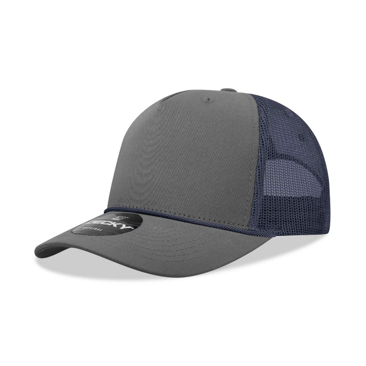 Decky 5 Panel Mid Profile Structured Cotton/Poly Blend Trucker w/Rope | Decky 6040 Charcoal/Navy Standard