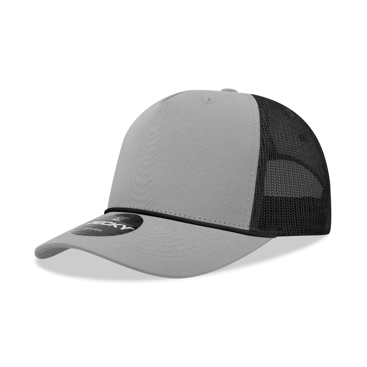 Decky 5 Panel Mid Profile Structured Cotton/Poly Blend Trucker w/Rope | Decky 6040 Grey/Black Standard