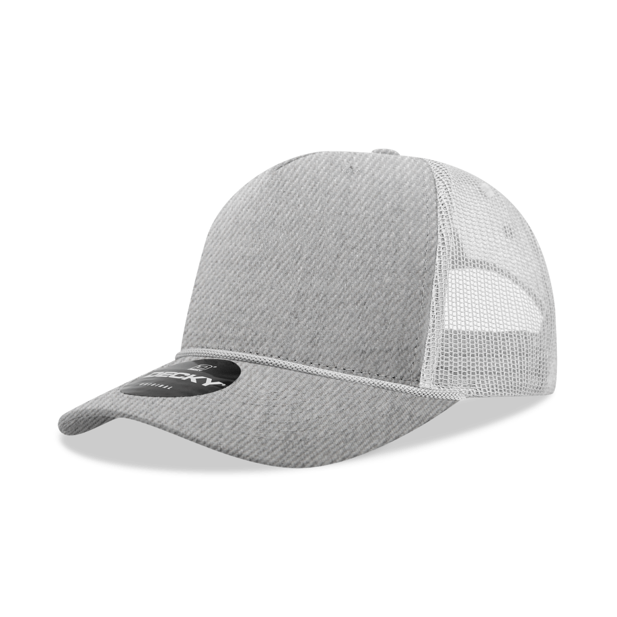 Decky 5 Panel Mid Profile Structured Cotton/Poly Blend Trucker w/Rope | Decky 6040 HeatherGrey/White Standard