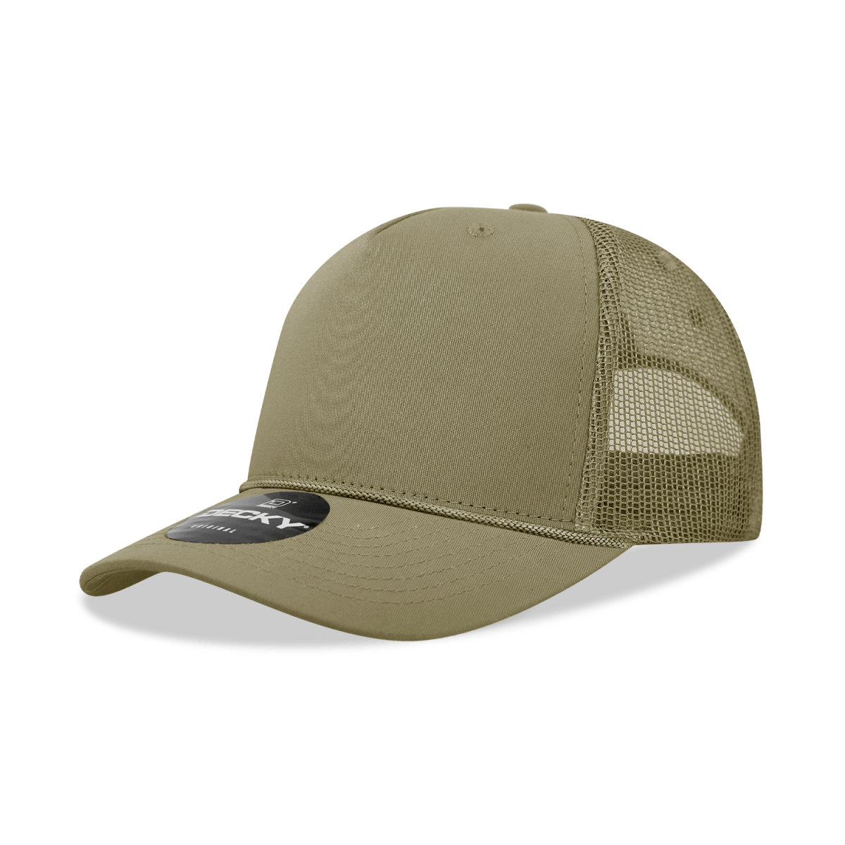 Decky 5 Panel Mid Profile Structured Cotton/Poly Blend Trucker w/Rope | Decky 6040 Khaki Standard