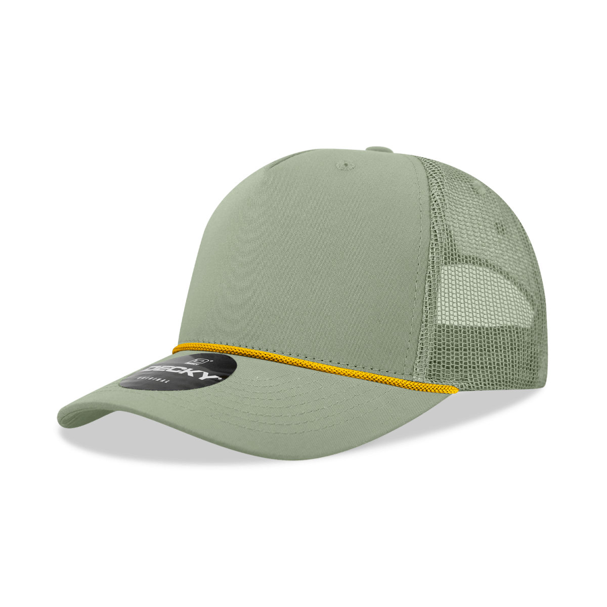 Decky 5 Panel Mid Profile Structured Cotton/Poly Blend Trucker w/Rope | Decky 6040 Loden/Amber Standard