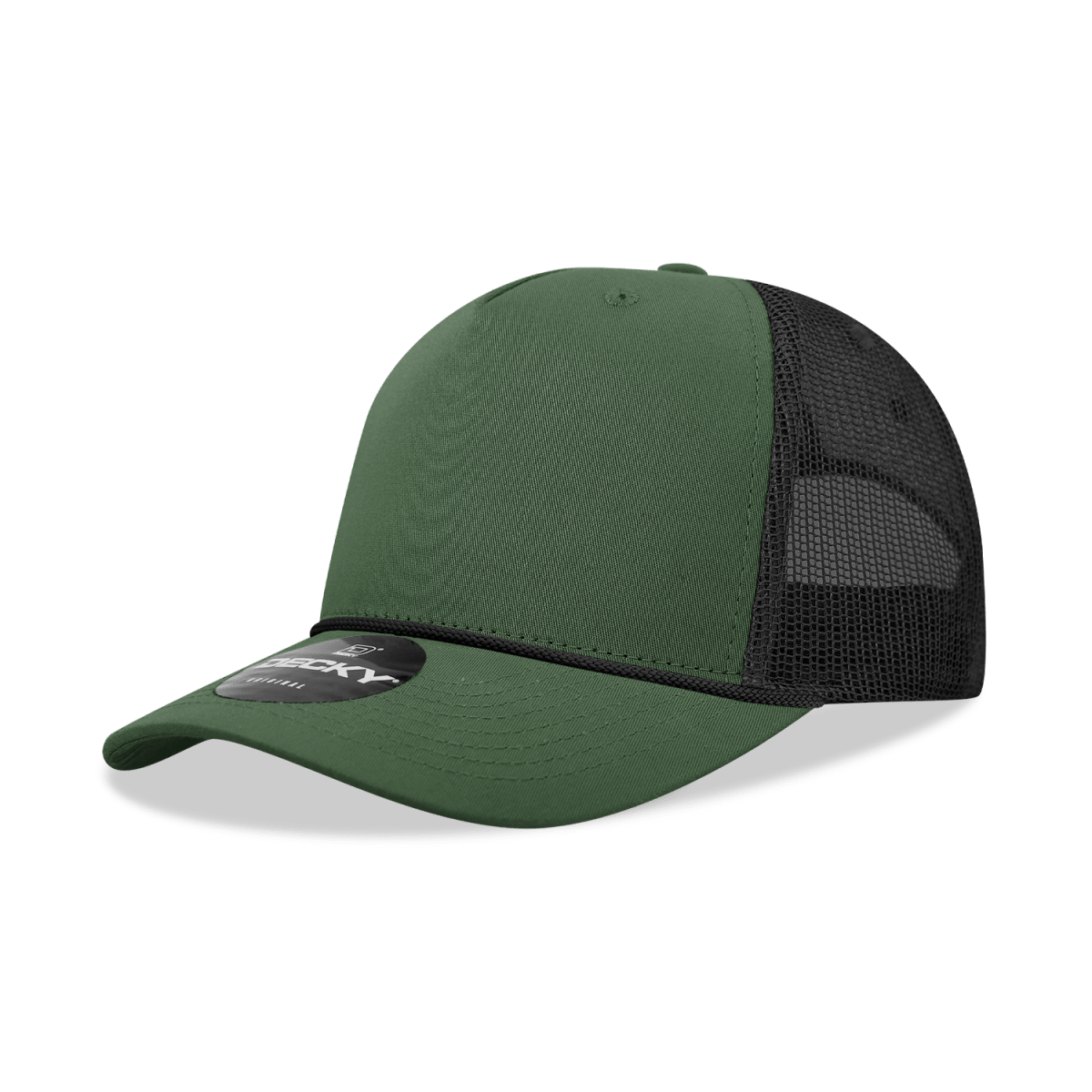 Decky 5 Panel Mid Profile Structured Cotton/Poly Blend Trucker w/Rope | Decky 6040 Olive/Black Standard