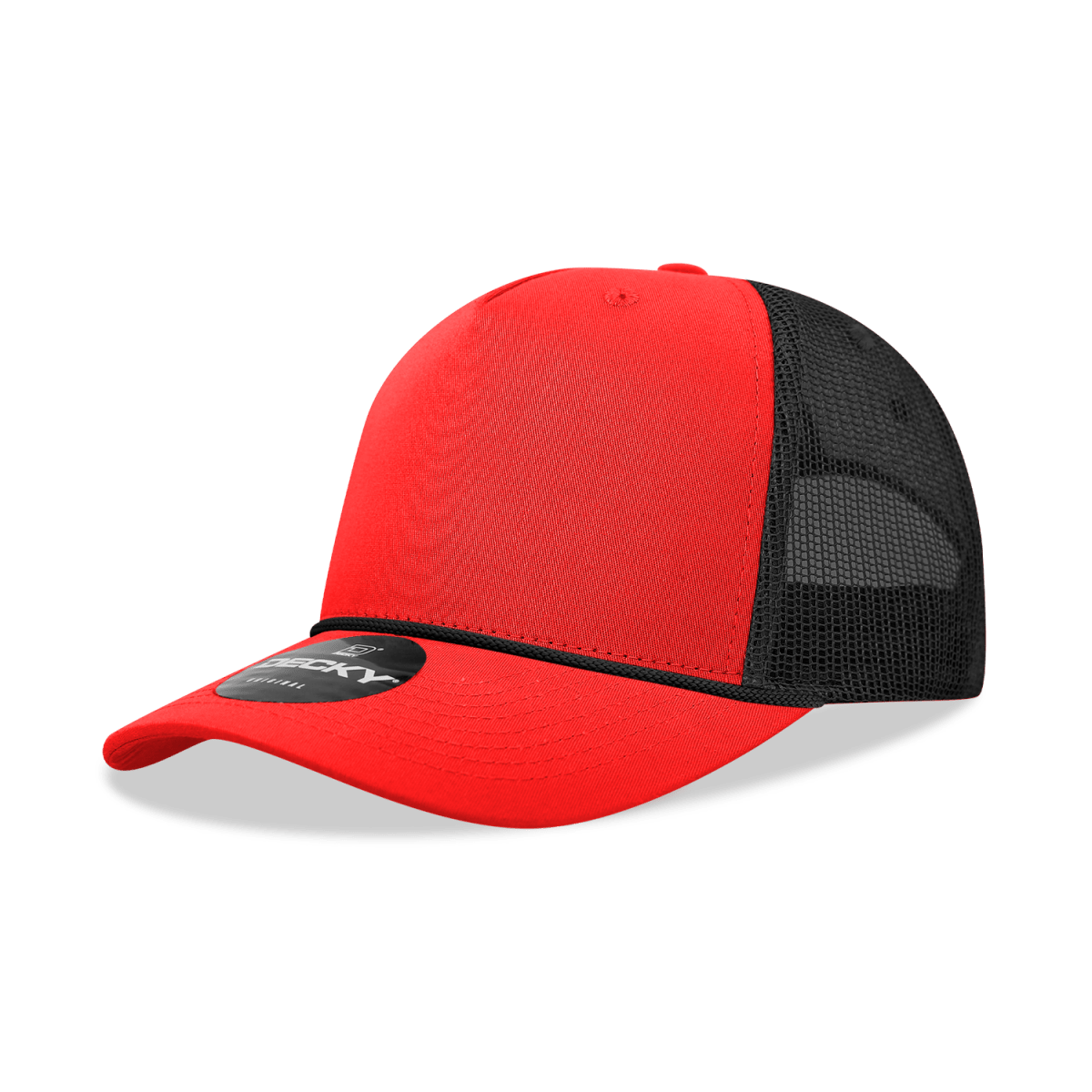 Decky 5 Panel Mid Profile Structured Cotton/Poly Blend Trucker w/Rope | Decky 6040 Red/Black Standard