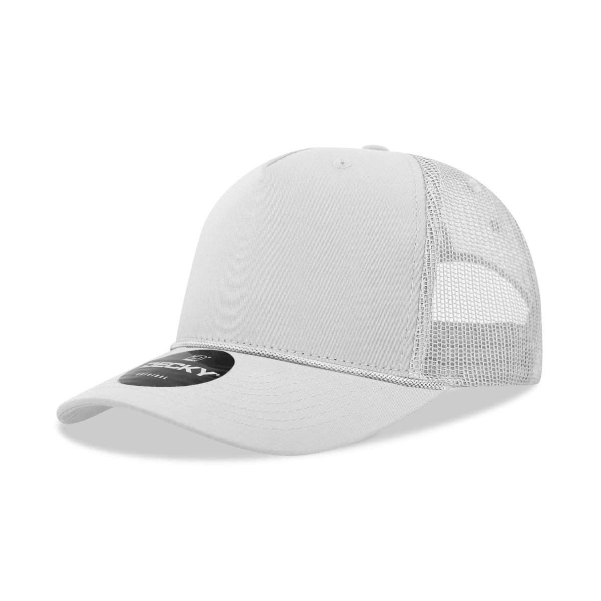 Decky 5 Panel Mid Profile Structured Cotton/Poly Blend Trucker w/Rope | Decky 6040 White Standard