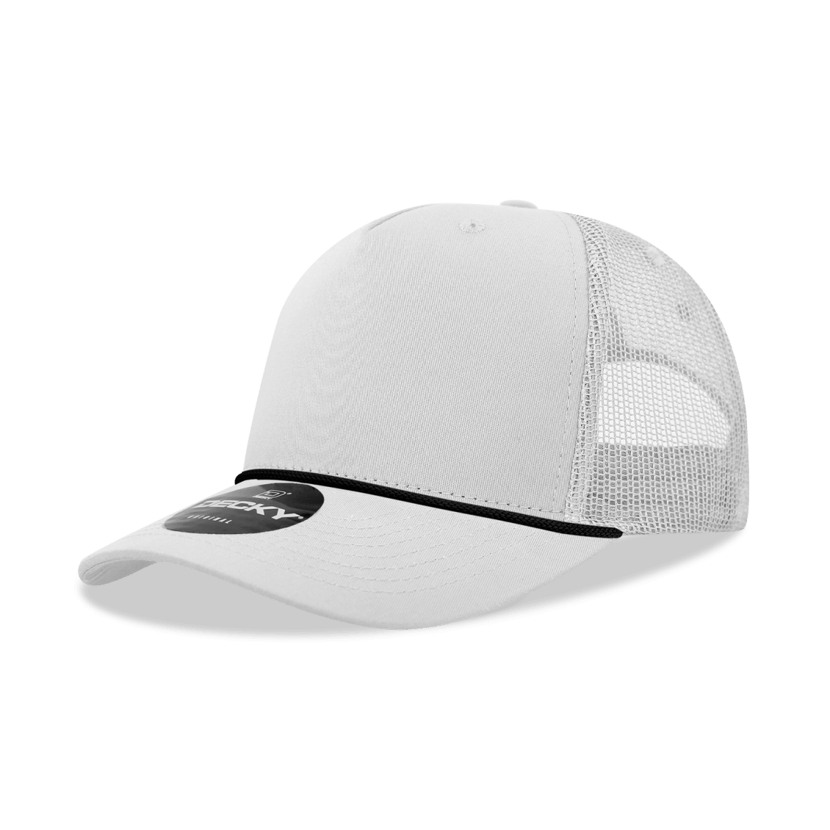 Decky 5 Panel Mid Profile Structured Cotton/Poly Blend Trucker w/Rope | Decky 6040 White/Black Standard