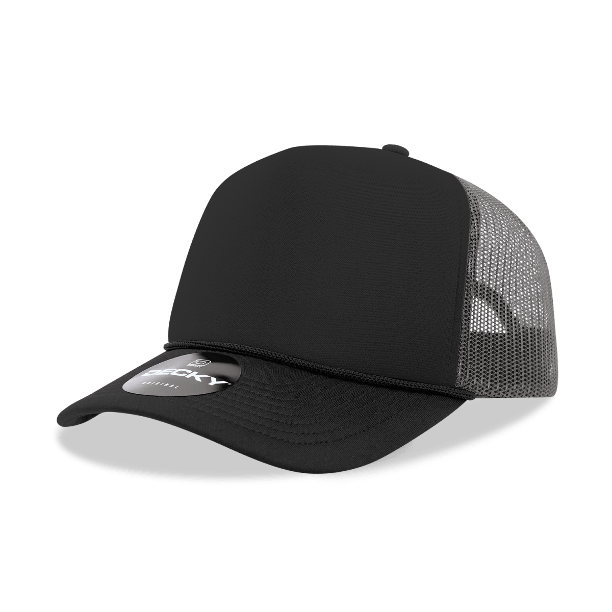 Decky 5 Panel Mid Profile Structured Foam Trucker | Decky 6025 Black/Charcoal Standard