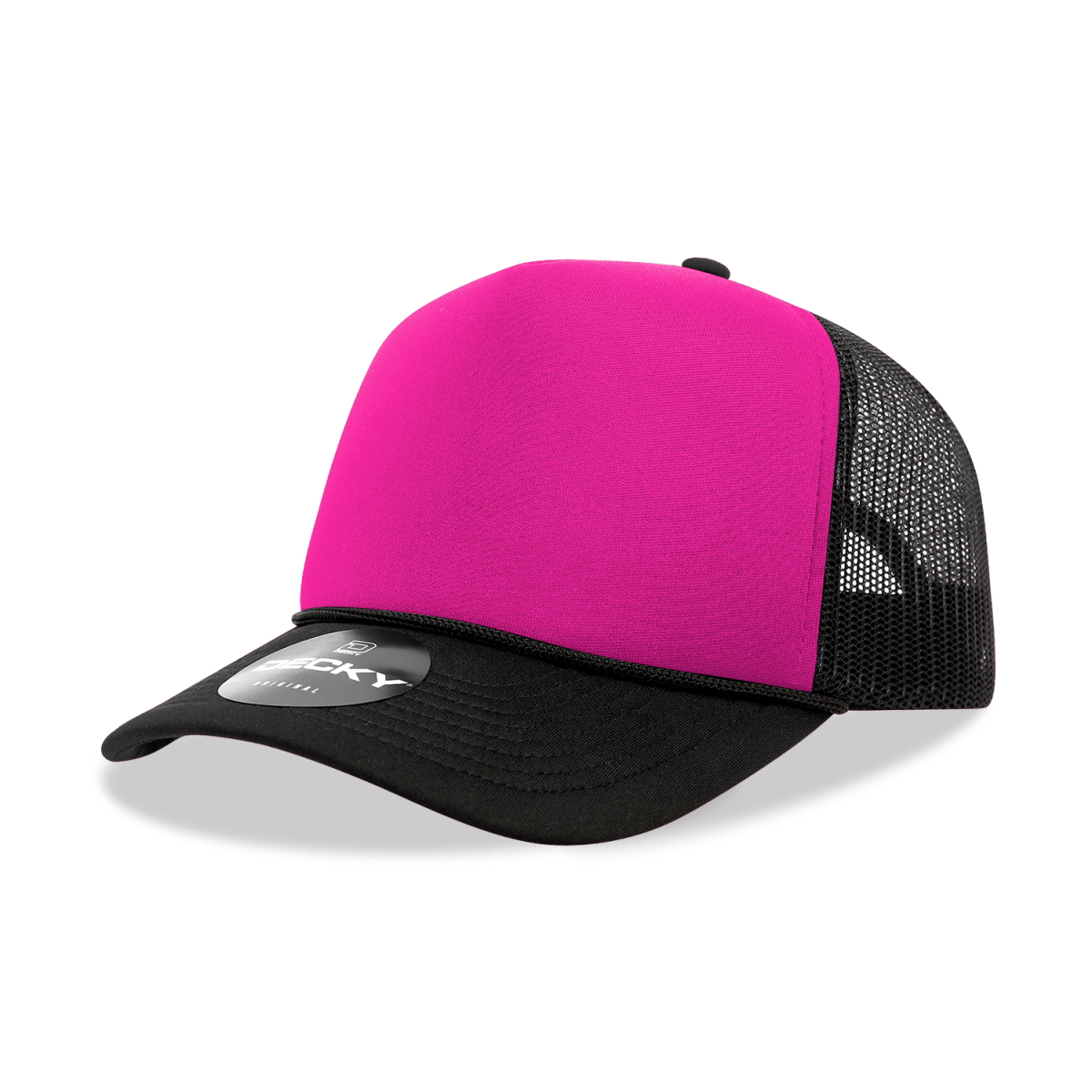 Decky 5 Panel Mid Profile Structured Foam Trucker | Decky 6025 Black/H Pink/Black Standard