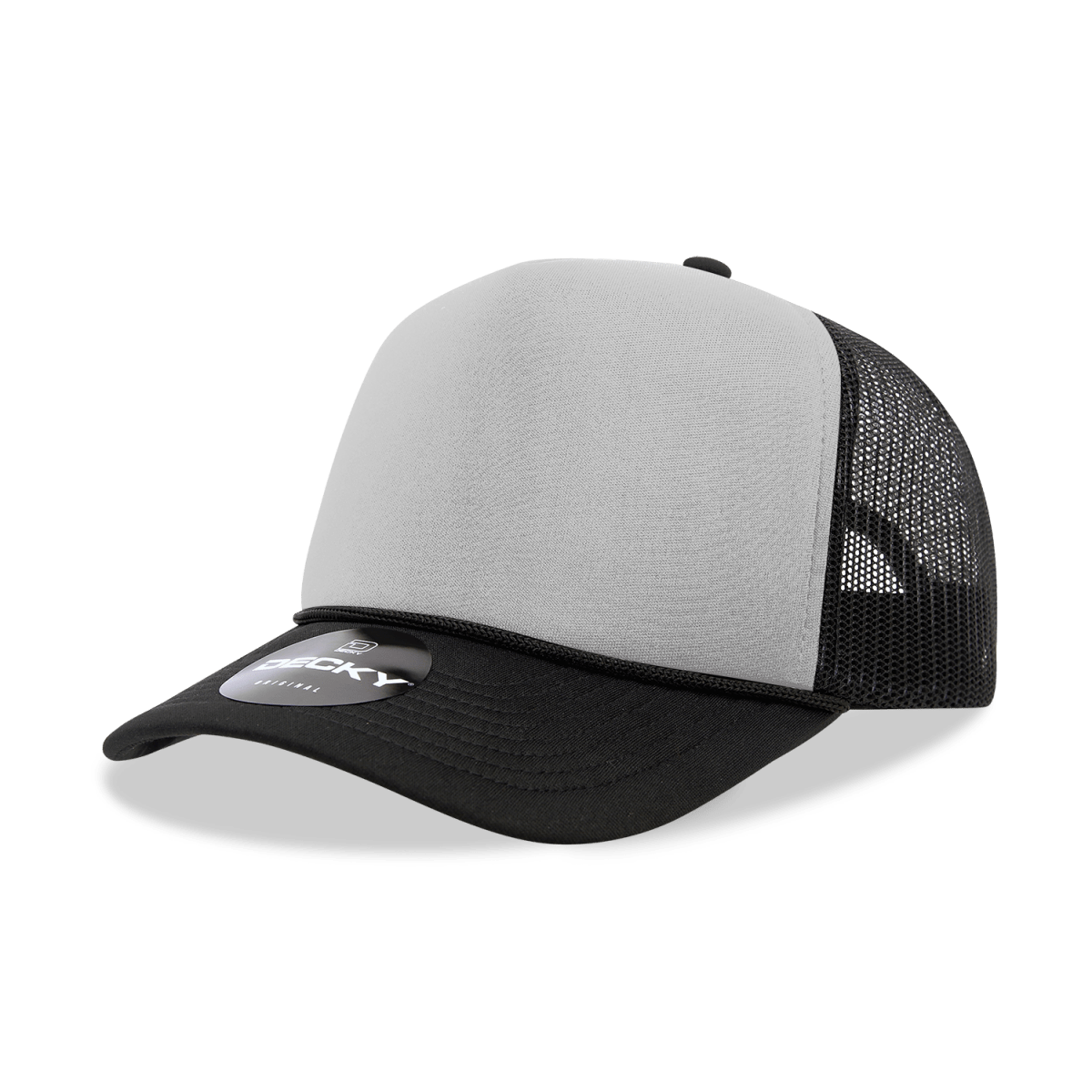 Decky 5 Panel Mid Profile Structured Foam Trucker | Decky 6025 Blk/Gry/Blk Standard
