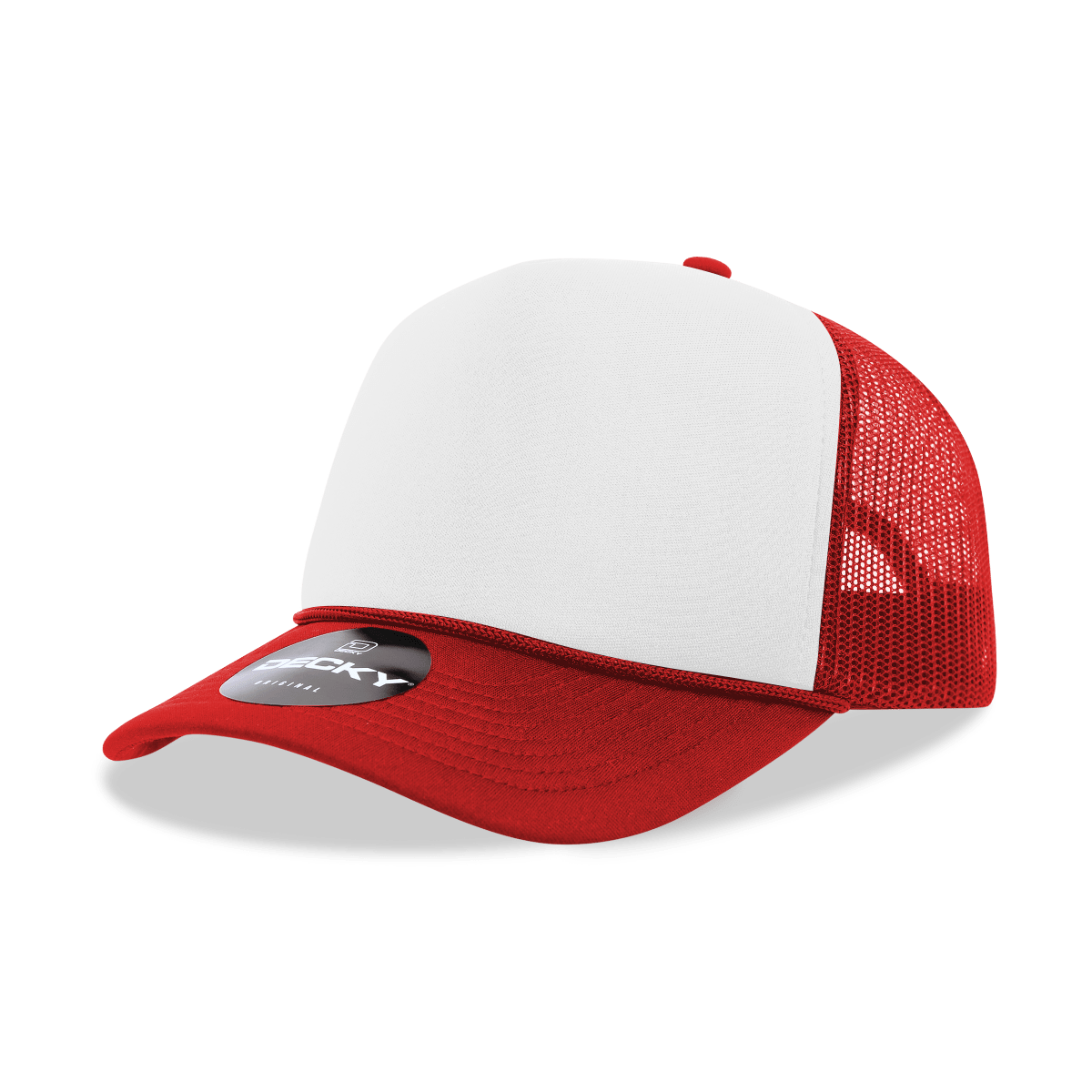 Decky 5 Panel Mid Profile Structured Foam Trucker | Decky 6025 Red/Wht/Red Standard