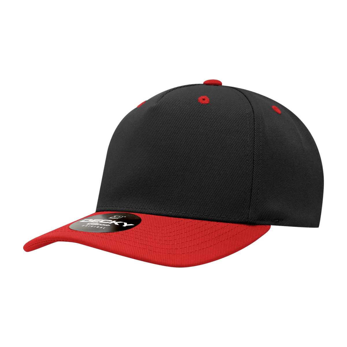 Decky 5 Panel Mid Profile Structured Polyester Cap | Decky 6038 Black/Red Standard Hats