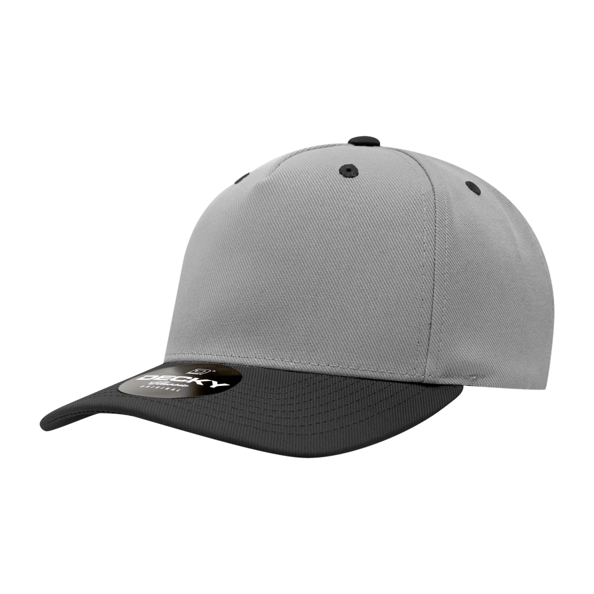 Decky 5 Panel Mid Profile Structured Polyester Cap | Decky 6038 Grey/Black Standard Hats