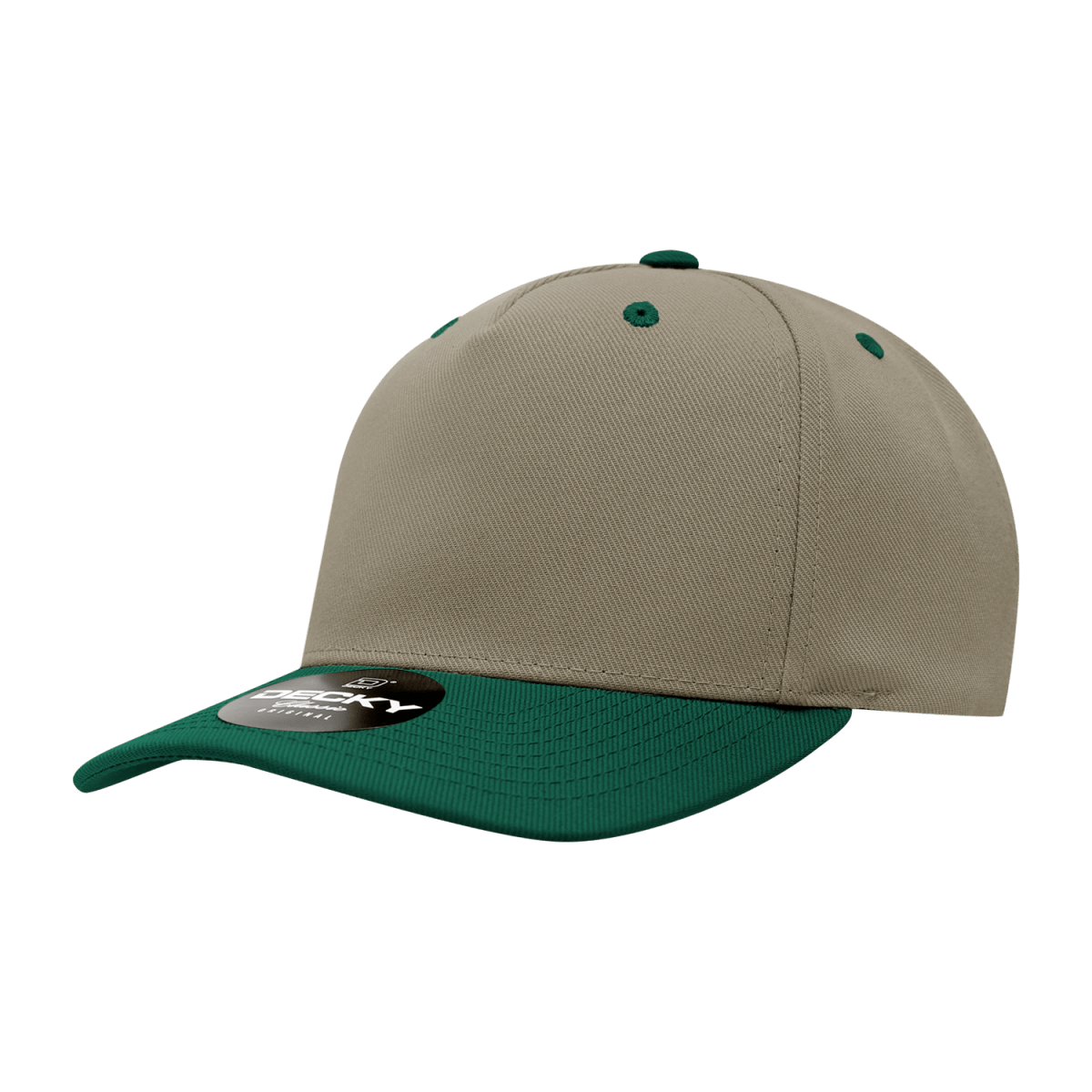 Decky 5 Panel Mid Profile Structured Polyester Cap | Decky 6038 Khaki/Forest Standard Hats