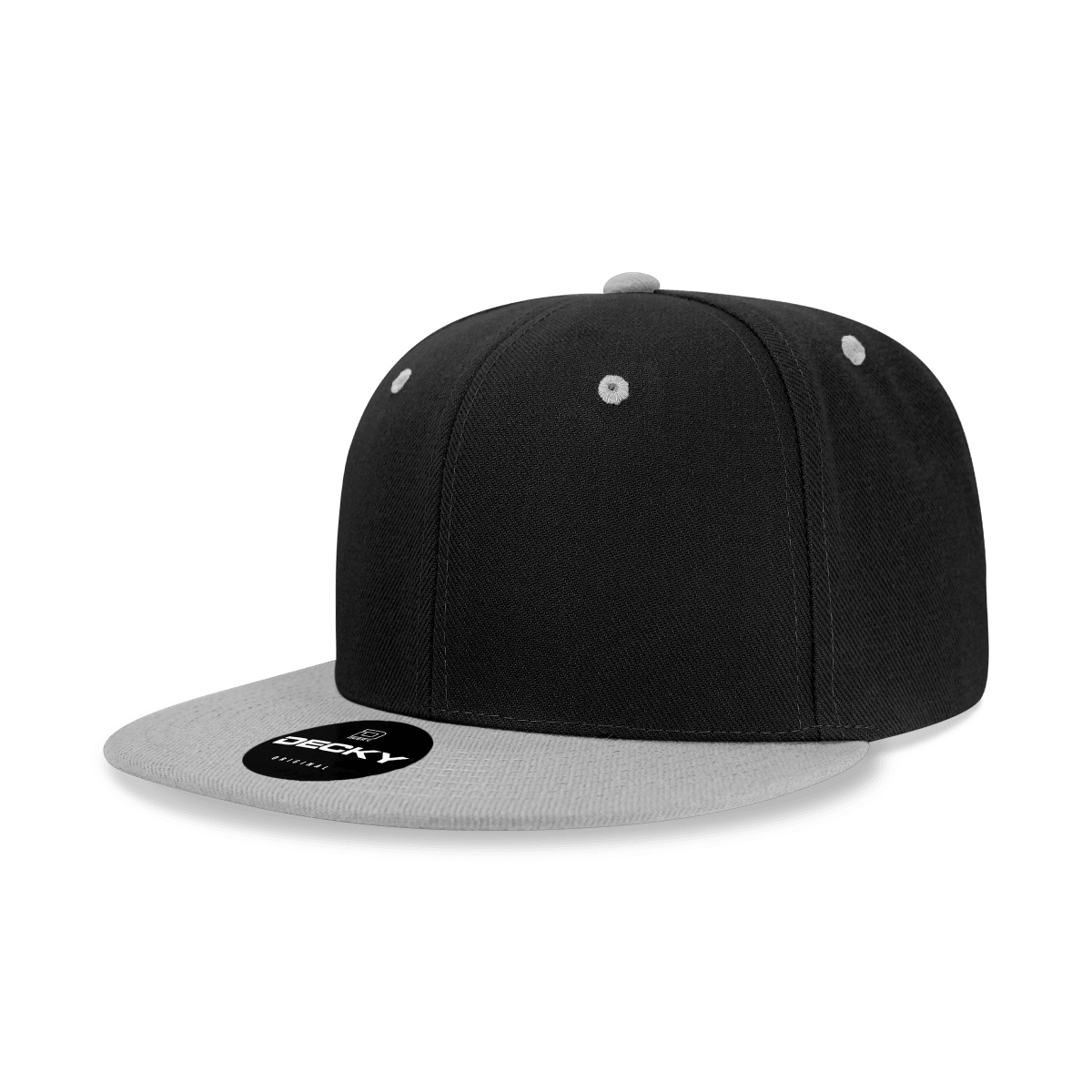 Decky 6 Panel High Profile Structured Acrylic/Polyester Snapback | Decky 6020 Black/Grey Standard