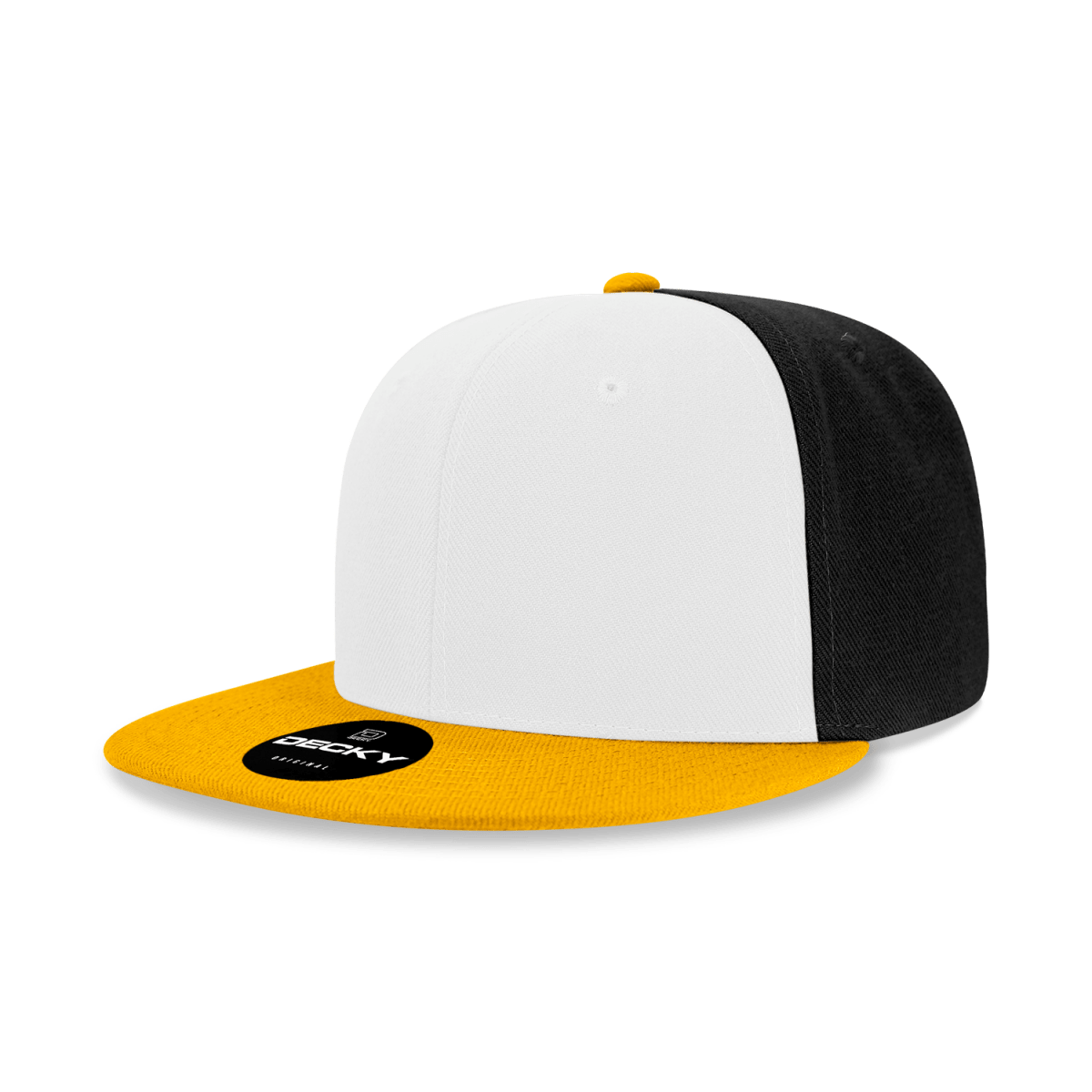 Decky 6 Panel High Profile Structured Acrylic/Polyester Snapback | Decky 6020 Gold/White/Black Standard