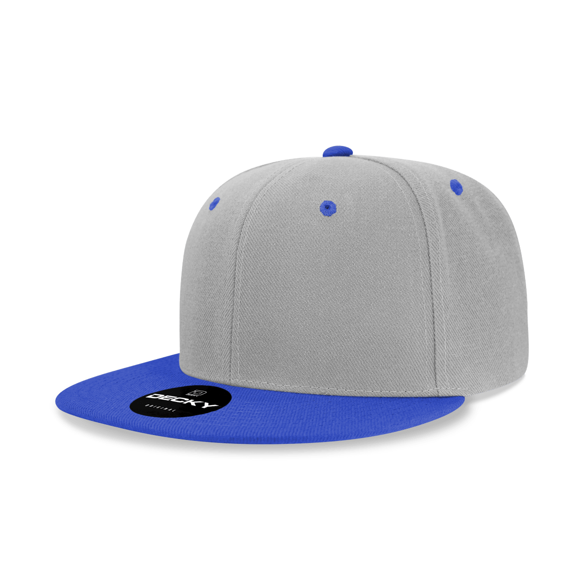 Decky 6 Panel High Profile Structured Acrylic/Polyester Snapback | Decky 6020 Grey/Royal Standard