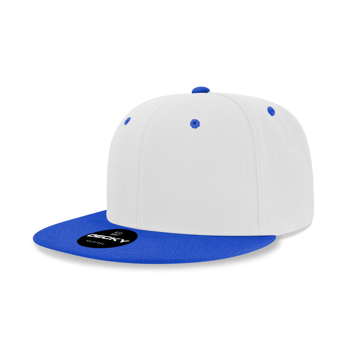 Decky 6 Panel High Profile Structured Acrylic/Polyester Snapback | Decky 6020 White/Royal Standard