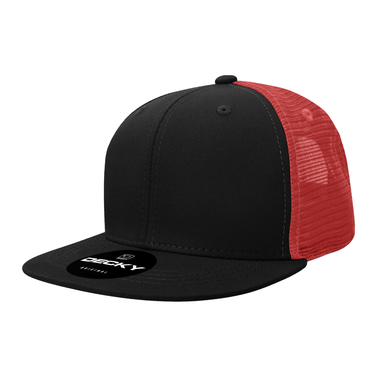 Decky 6 Panel High Profile Structured Acrylic/Polyester Trucker | Decky 1052 Black/Cardinal Standard