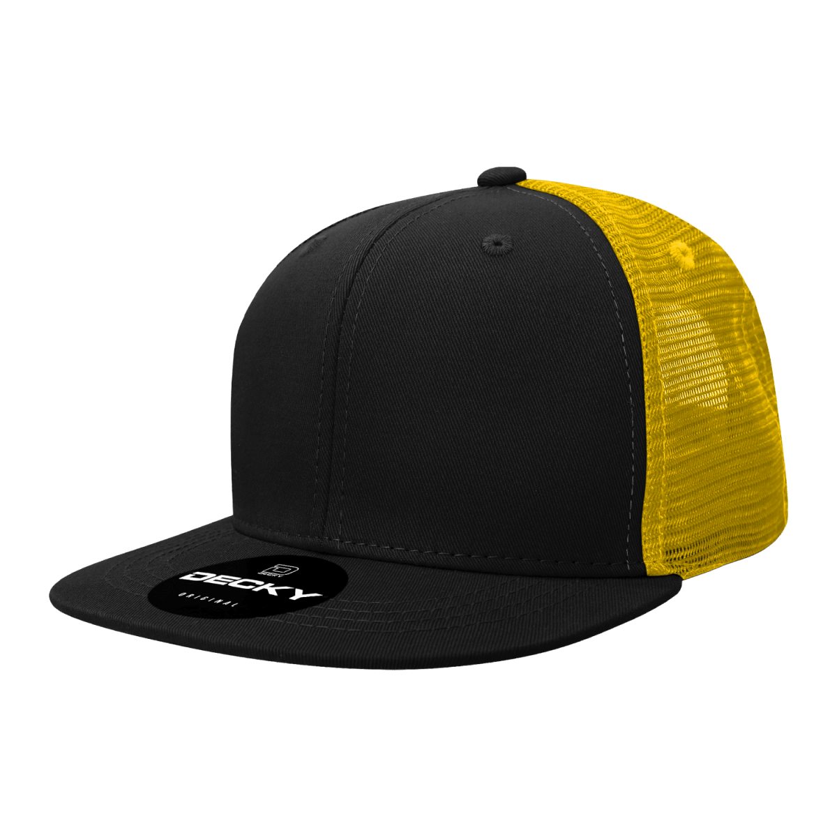 Decky 6 Panel High Profile Structured Acrylic/Polyester Trucker | Decky 1052 Black/Gold Standard