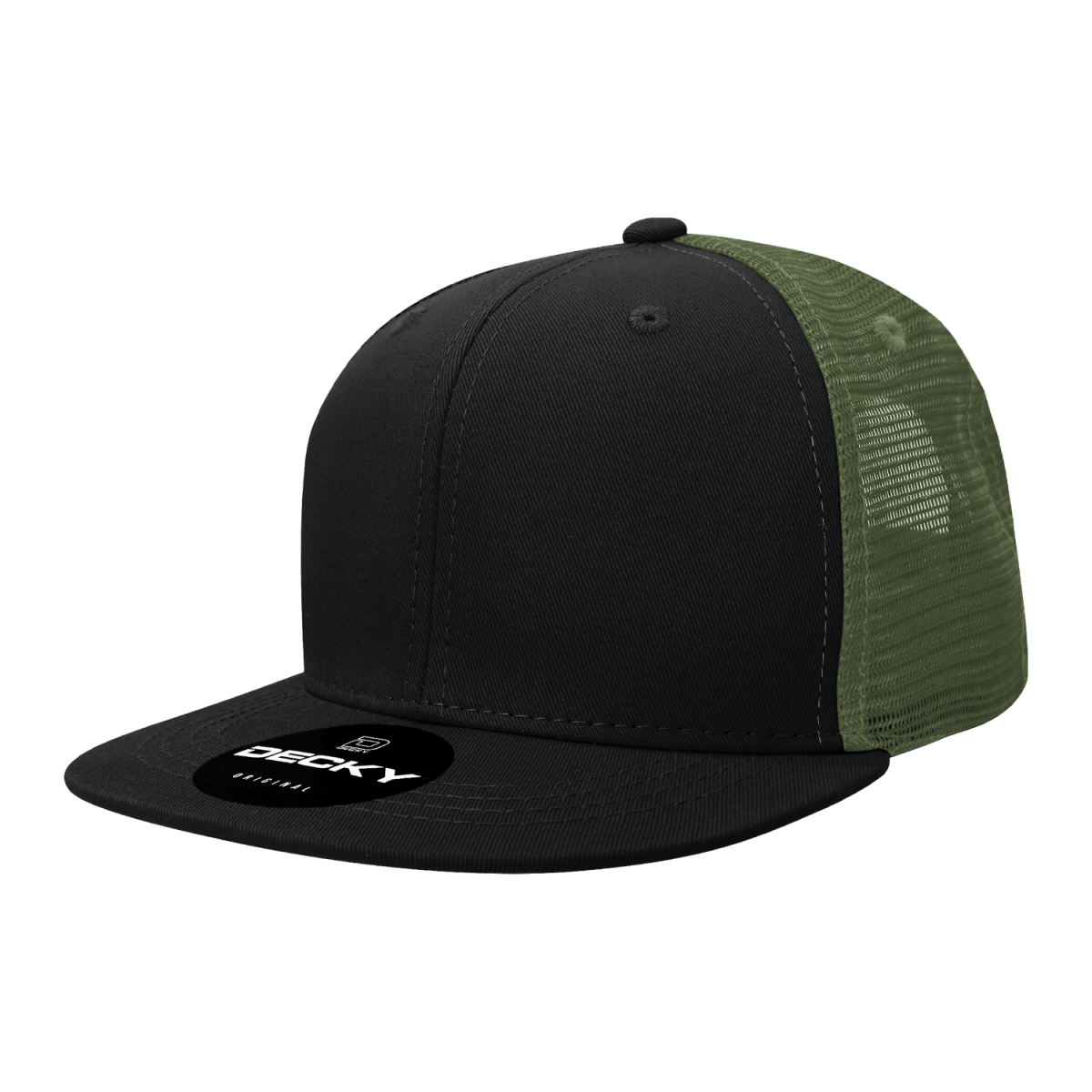 Decky 6 Panel High Profile Structured Acrylic/Polyester Trucker | Decky 1052 Black/Olive Standard