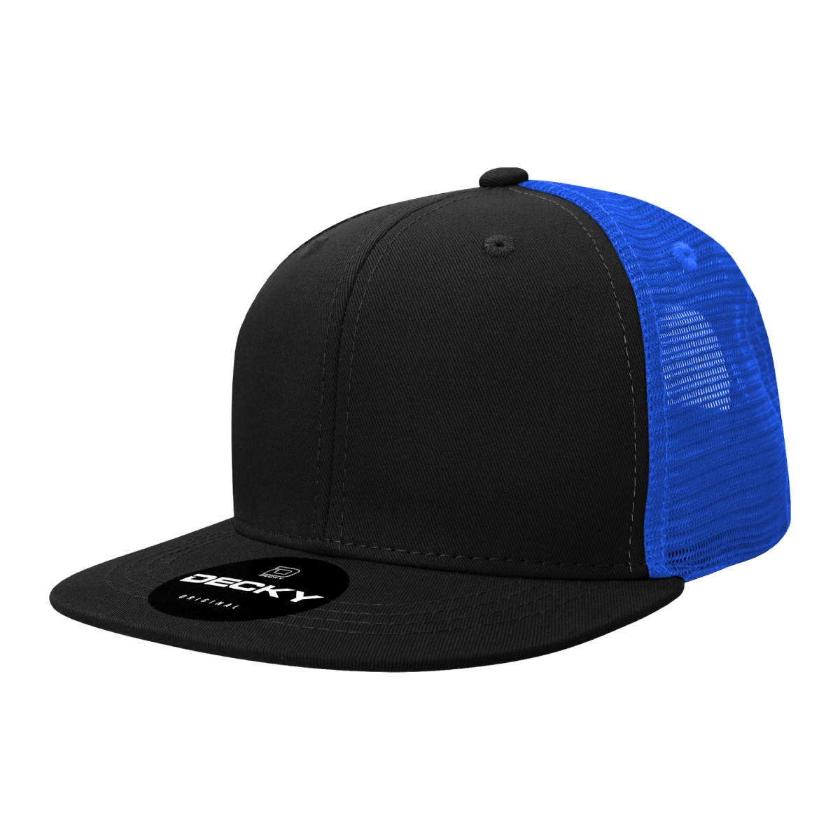 Decky 6 Panel High Profile Structured Acrylic/Polyester Trucker | Decky 1052 Black/Royal Standard