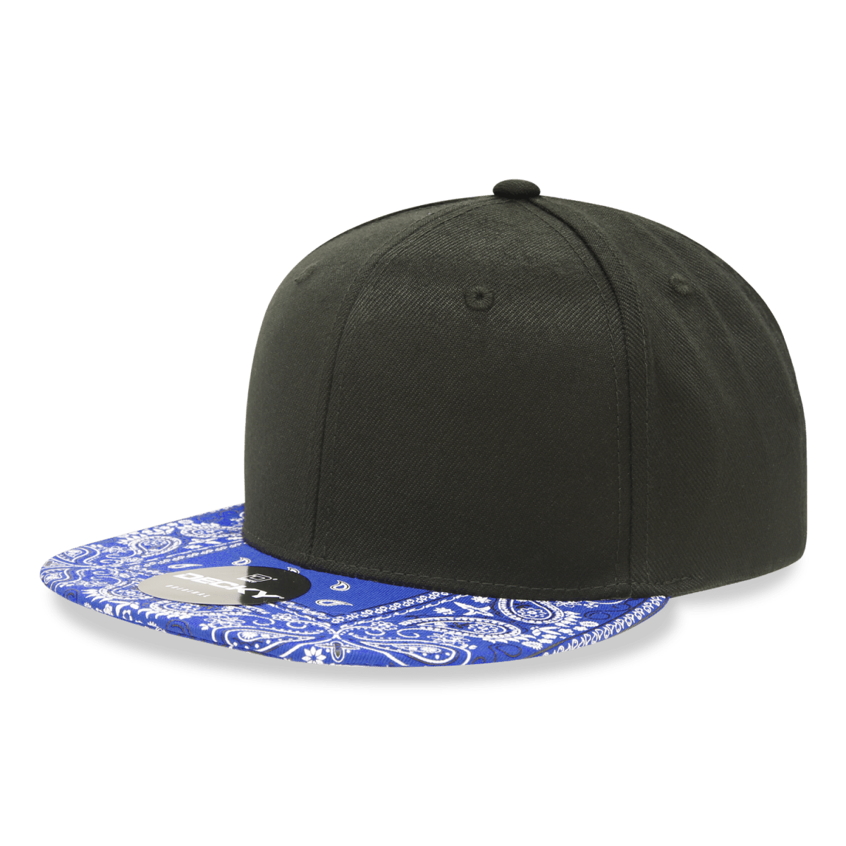 Decky 6 Panel High Profile Structured Bandanna Bill Snapback | Decky 1093 Black/Royal OSFM