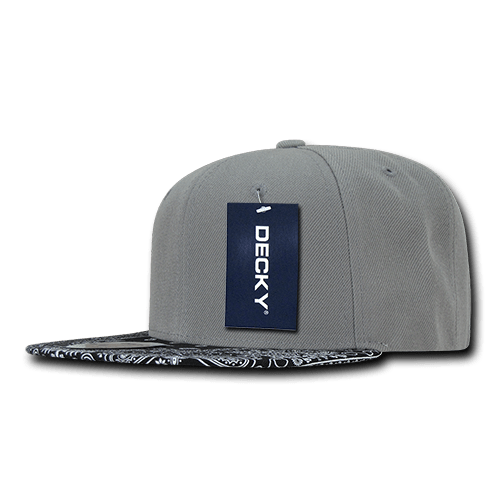 Decky 6 Panel High Profile Structured Bandanna Bill Snapback | Decky 1093 Grey/Black OSFM