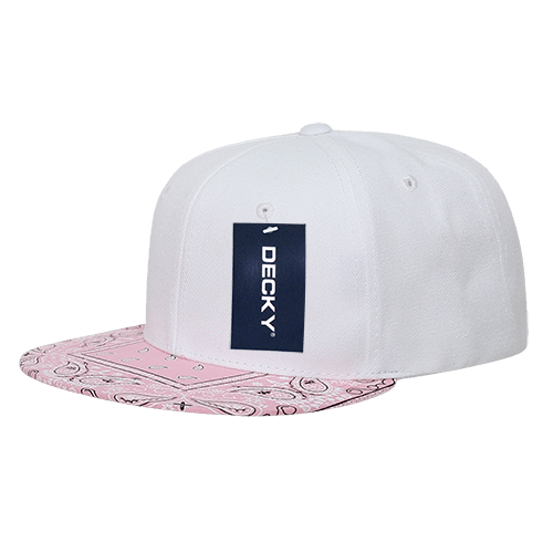 Decky 6 Panel High Profile Structured Bandanna Bill Snapback | Decky 1093 White/Pink OSFM