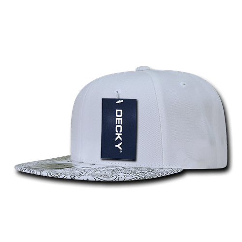 Decky 6 Panel High Profile Structured Bandanna Bill Snapback | Decky 1093 White/White OSFM