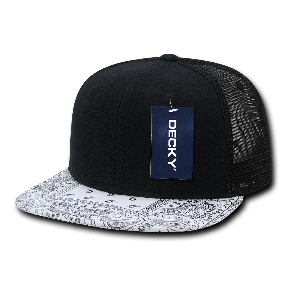 Decky 6 Panel High Profile Structured Bandanna Bill Trucker | Decky 1083 Black/White OSFM