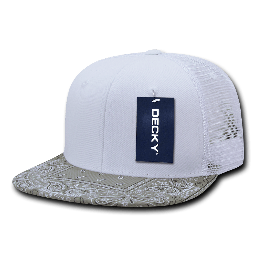 Decky 6 Panel High Profile Structured Bandanna Bill Trucker | Decky 1083 White/Grey OSFM