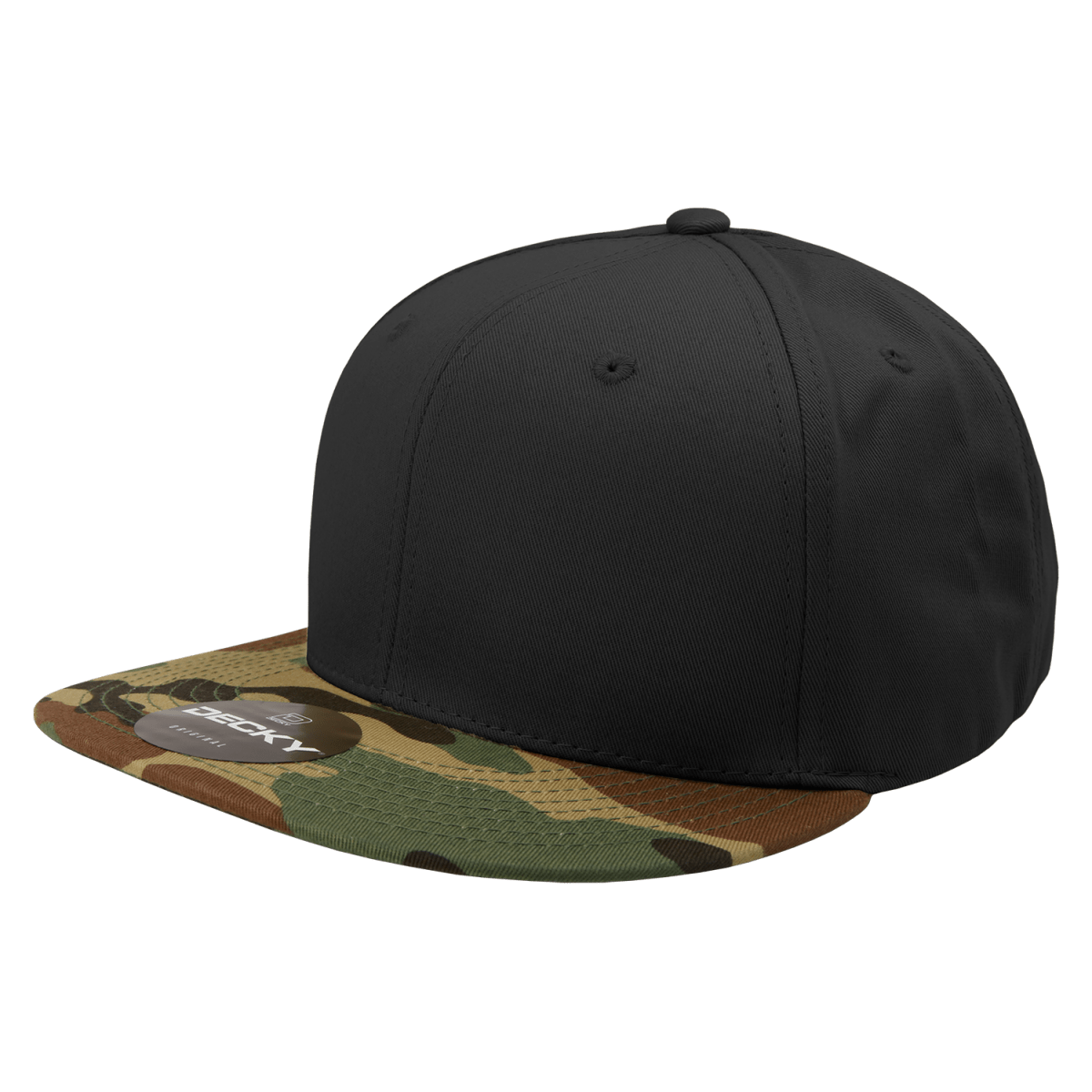 Decky 6 Panel High Profile Structured Camo Snapback | Decky 1047 Woodland/Black/Black OSFM
