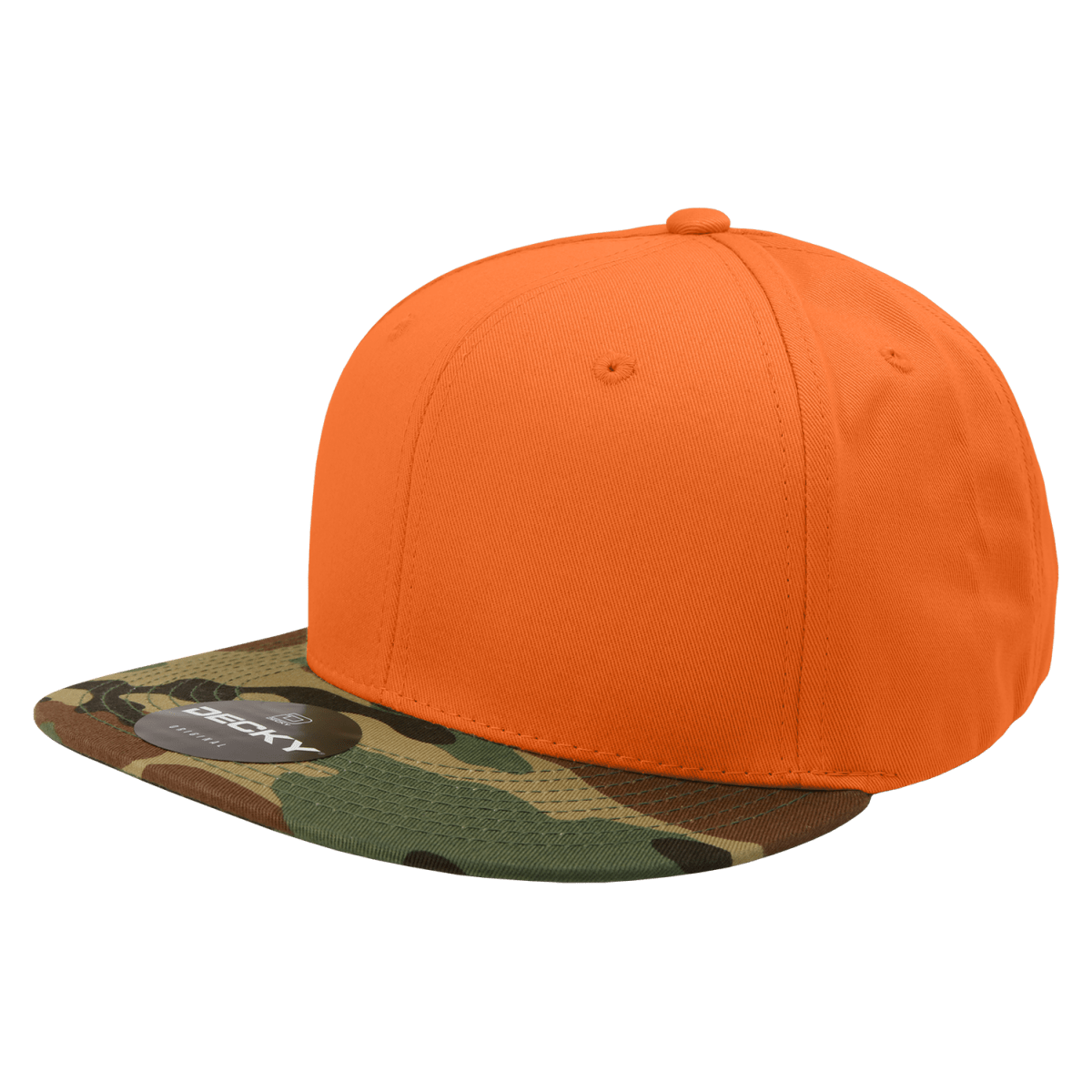 Decky 6 Panel High Profile Structured Camo Snapback | Decky 1047 Woodland/Orange/Orange OSFM
