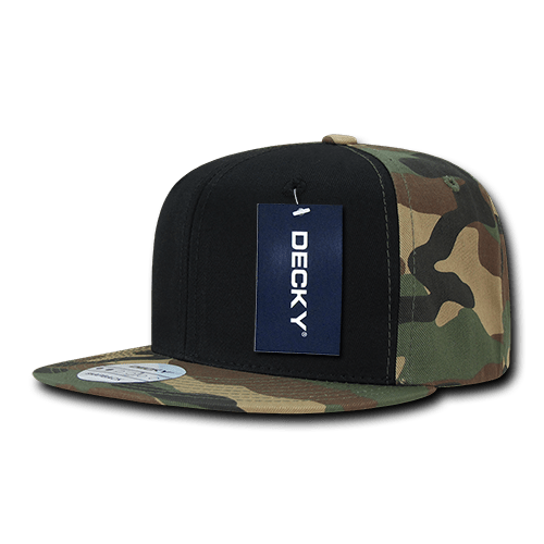 Decky 6 Panel High Profile Structured Camo Snapback | Decky 1049 Woodland/black/Woodland OSFM