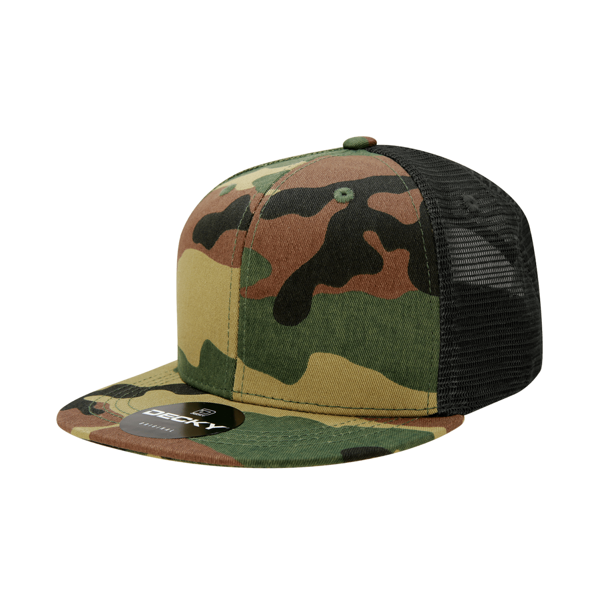 Decky 6 Panel High Profile Structured Camo Trucker | Decky 1055 Woodland/Woodland/Black OSFM
