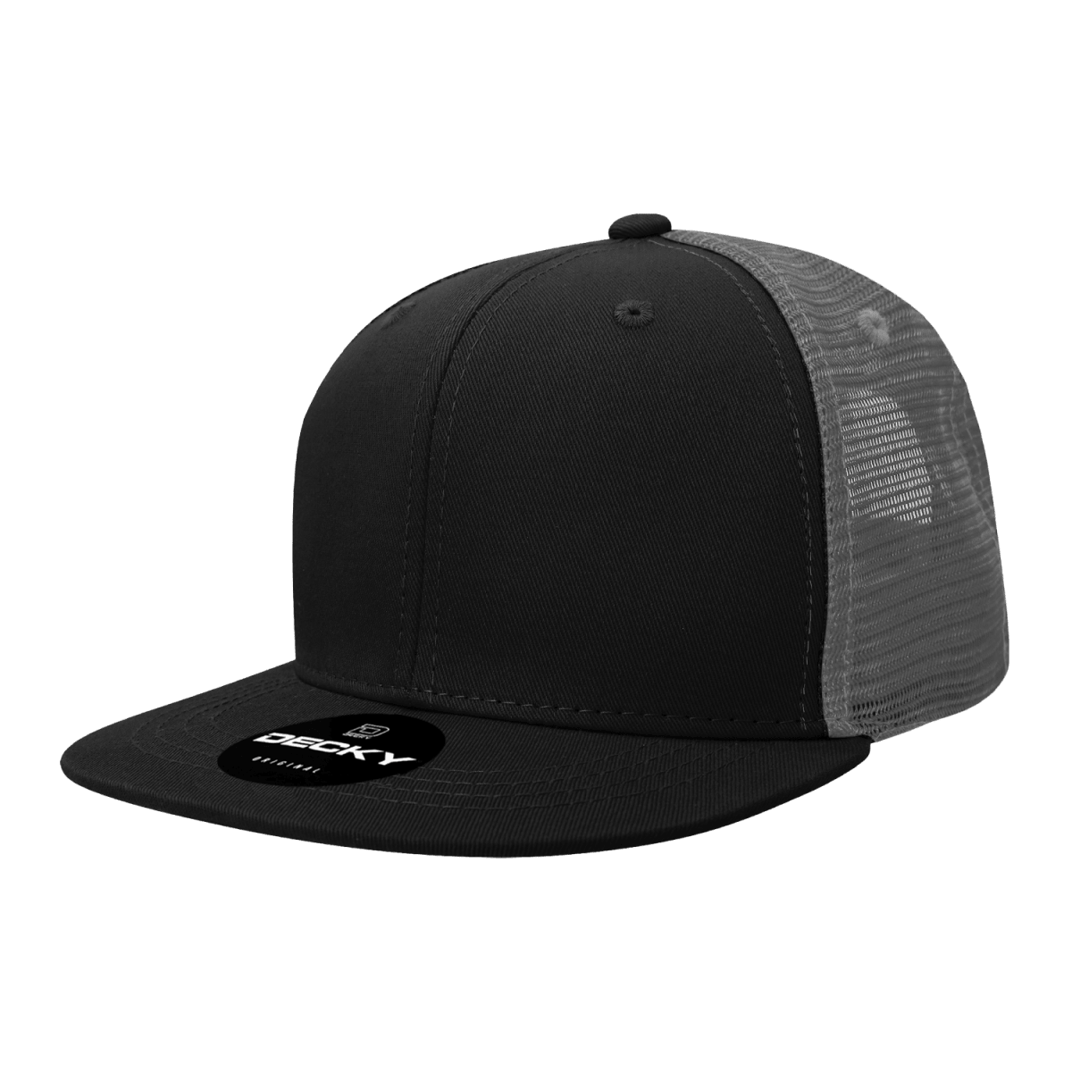 Decky 6 Panel High Profile Structured Cotton Blend Trucker | Decky 6033 Black/Charcoal Standard