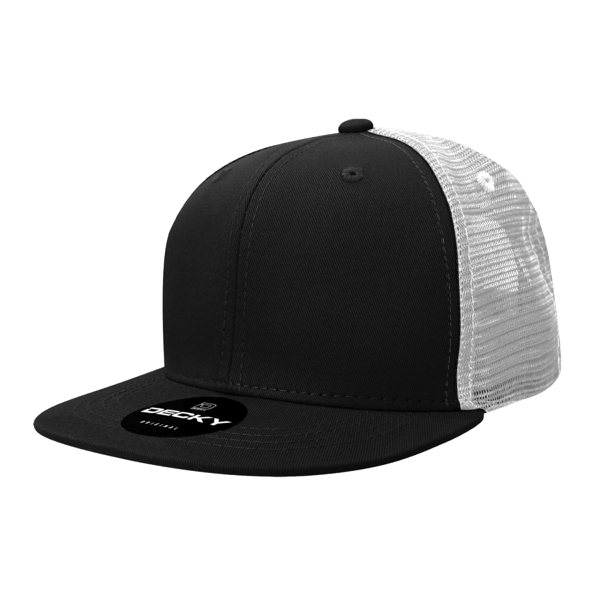 Decky 6 Panel High Profile Structured Cotton Blend Trucker | Decky 6033 Black/White Standard