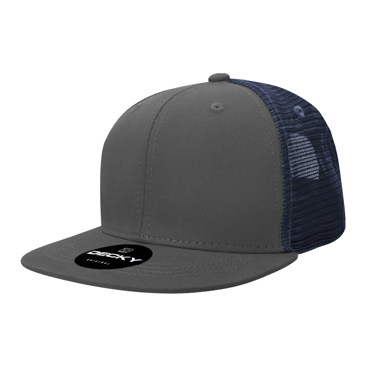Decky 6 Panel High Profile Structured Cotton Blend Trucker | Decky 6033 Charcoal/Navy Standard