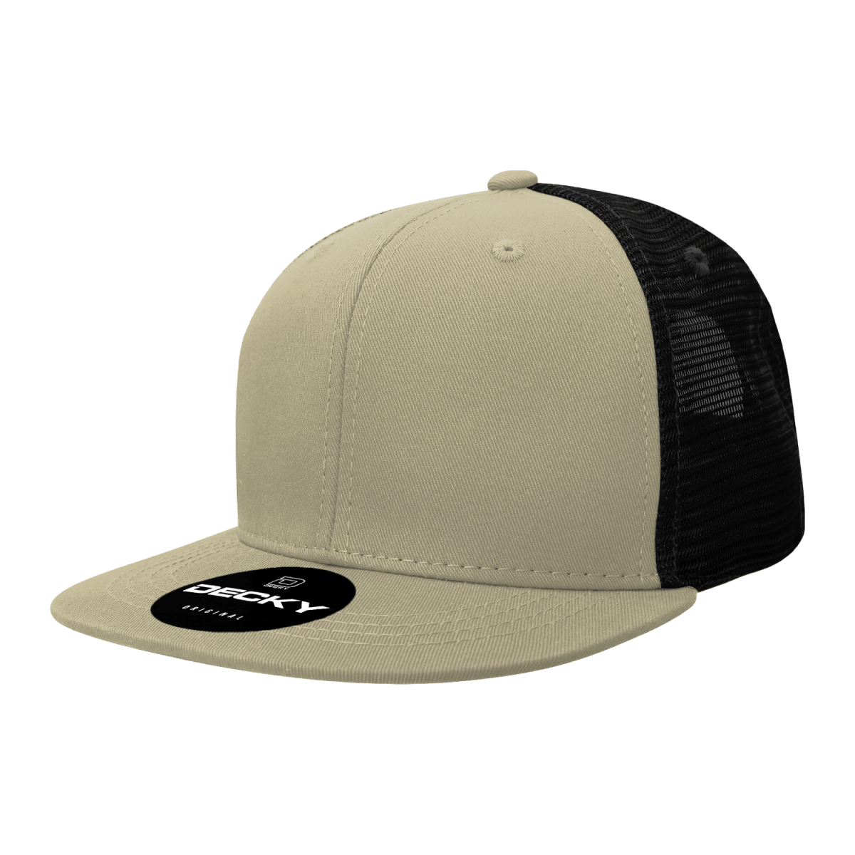 Decky 6 Panel High Profile Structured Cotton Blend Trucker | Decky 6033 Khaki/Black Standard