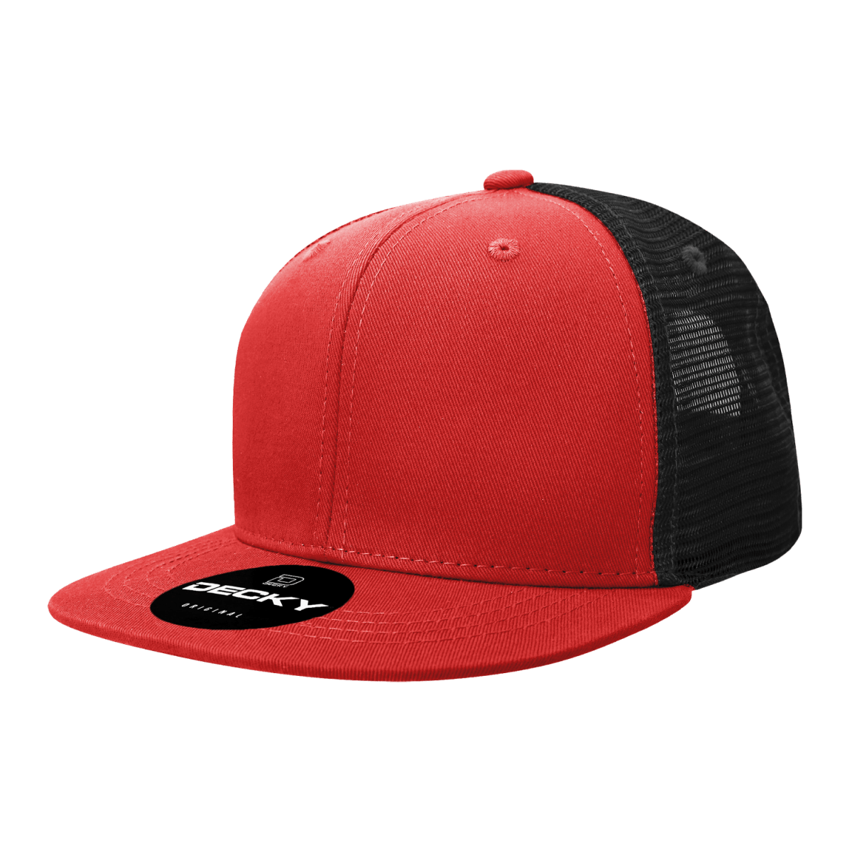 Decky 6 Panel High Profile Structured Cotton Blend Trucker | Decky 6033 Red/Black Standard