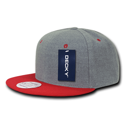 Decky 6 Panel High Profile Structured Melton Snapback | Decky 1087 Ash/Red OSFM