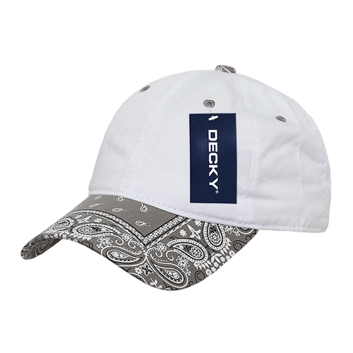 Decky 6 Panel Low Profile Relaxed Bandanna Bill Dad Hat | Decky 256 White/Grey OSFM Hats