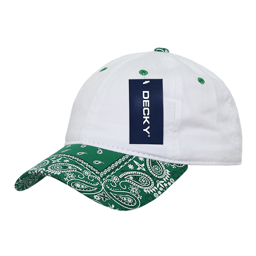 Decky 6 Panel Low Profile Relaxed Bandanna Bill Dad Hat | Decky 256 White/Kelly OSFM Hats