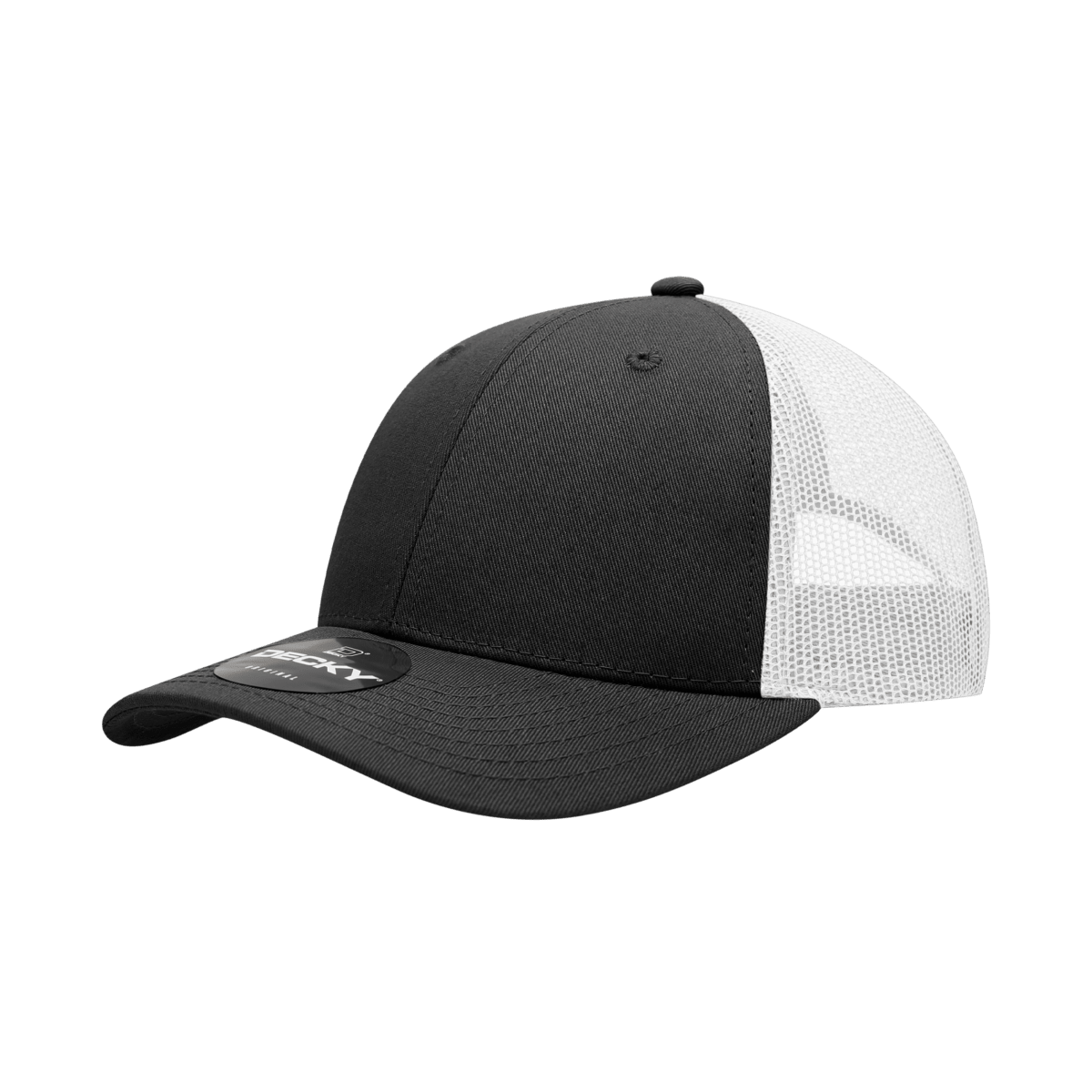 Decky 6 Panel Low Profile Structured Cotton Trucker | Decky 214 Black/White OSFM