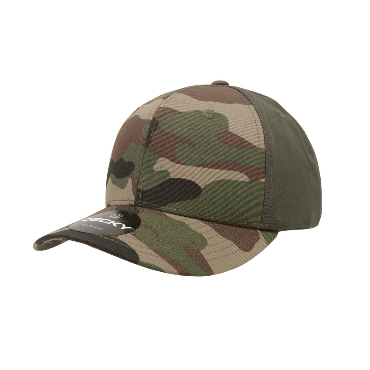 Decky 6 Panel Mid Profile Structured Camo Cap | Decky 1048 Woodland/Woodland/Olive OSFM Hats