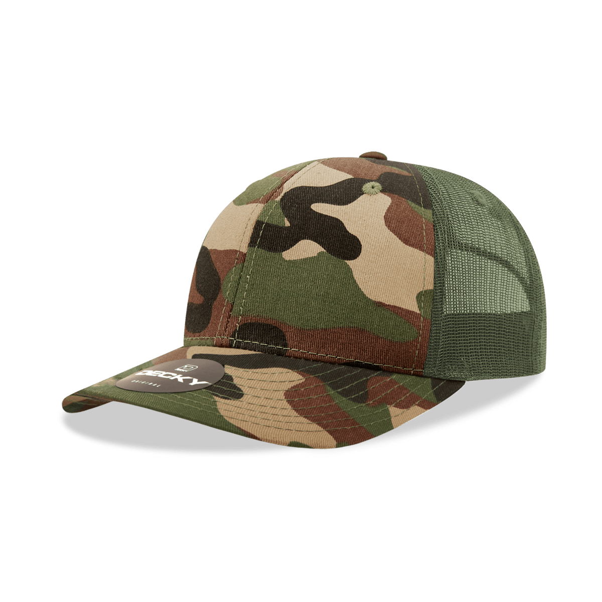 Decky 6 Panel Mid Profile Structured Camo Trucker | Decky 1054 Woodland/Woodland/Olive OSFM