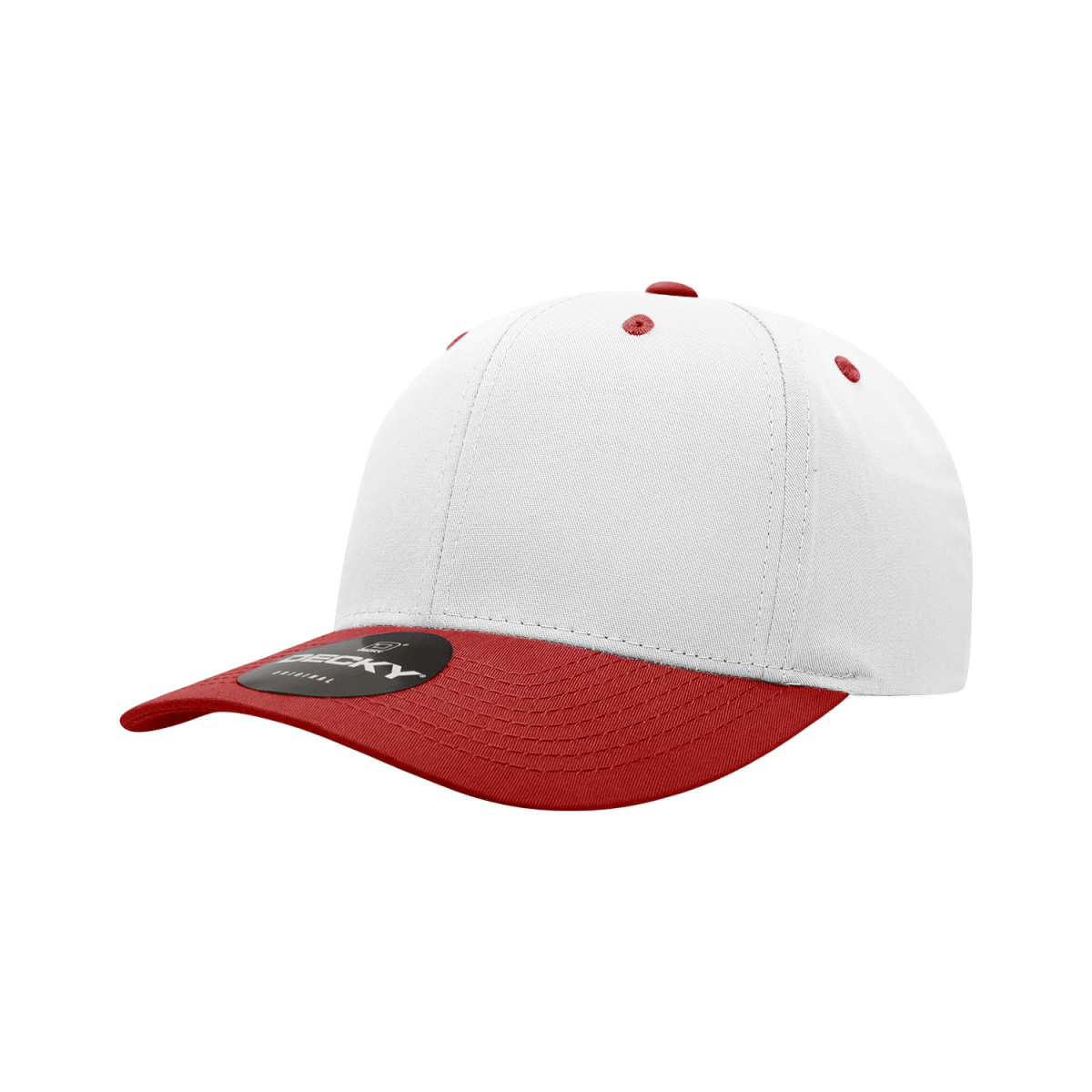 Decky 6 Panel Mid Profile Structured Cotton Blend Cap | Decky 6022 White/Red Standard