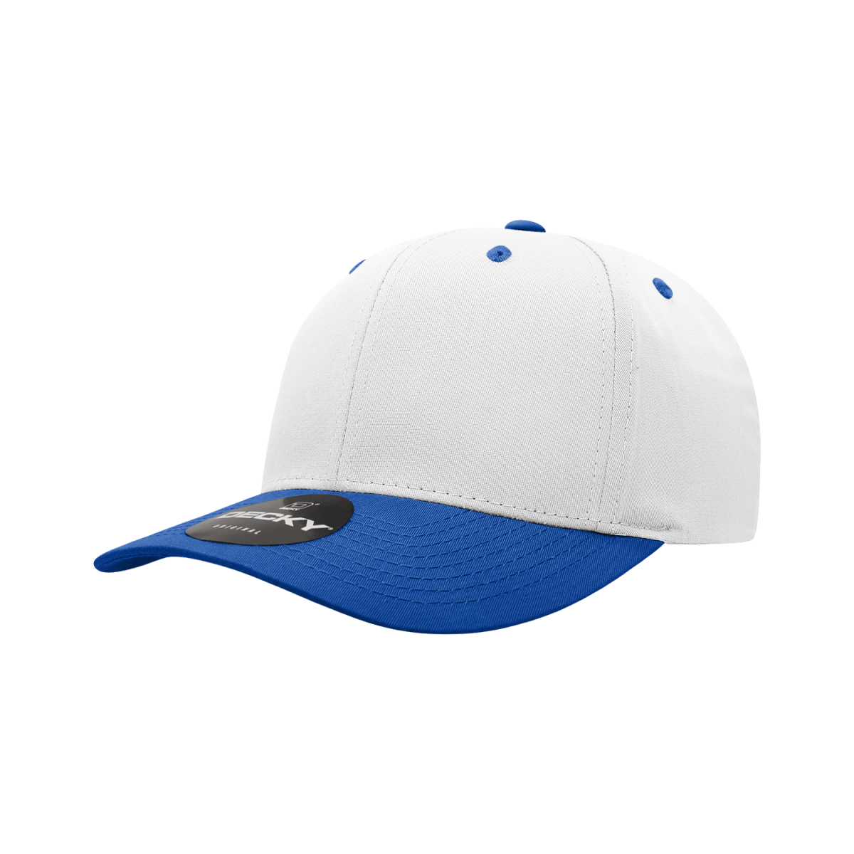 Decky 6 Panel Mid Profile Structured Cotton Blend Cap | Decky 6022 White/Royal Standard