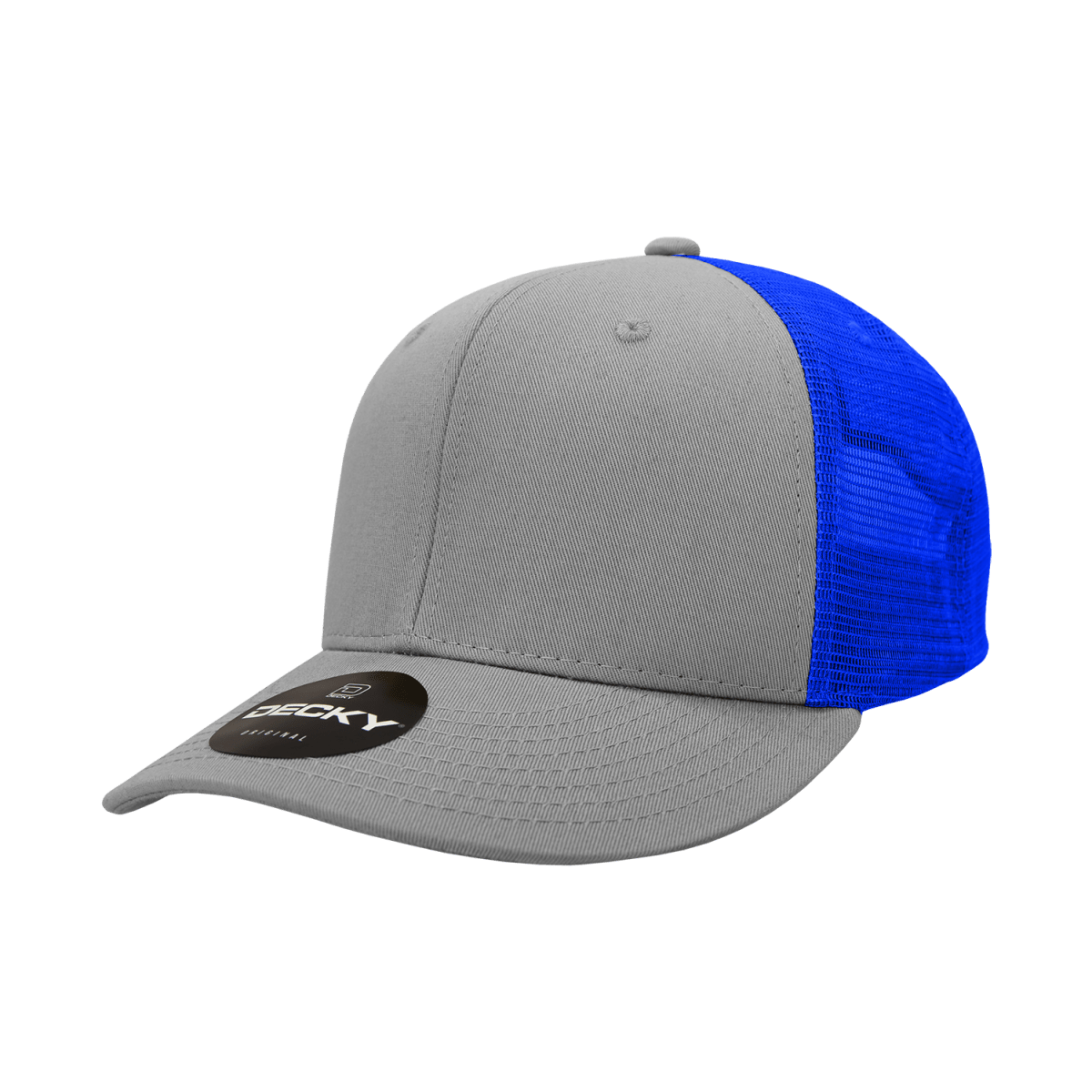 Decky 6 Panel Mid Profile Structured Cotton Trucker | Decky 4006 Grey/Royal OSFM