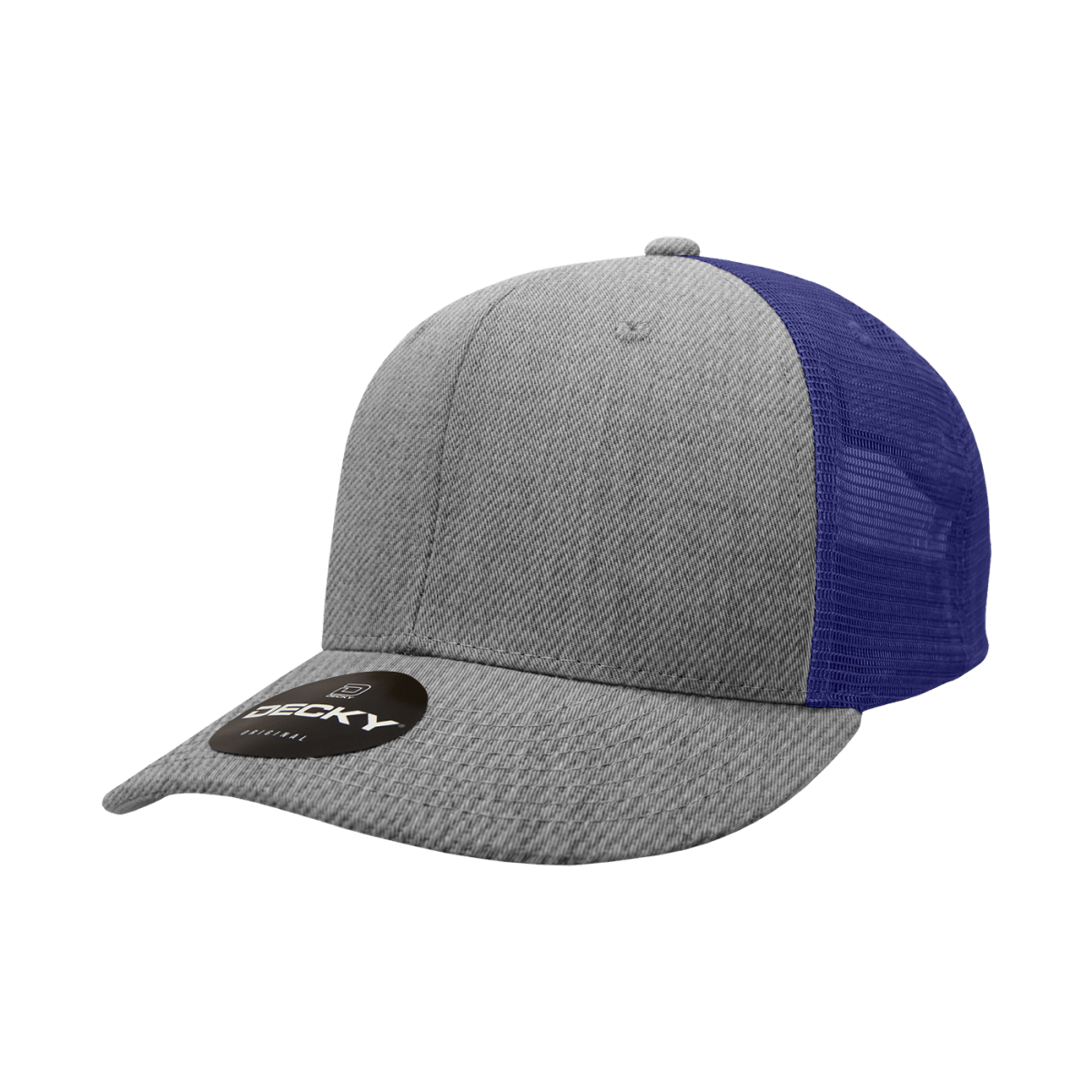 Decky 6 Panel Mid Profile Structured Cotton Trucker | Decky 4006 Heather Grey / Navy OSFM