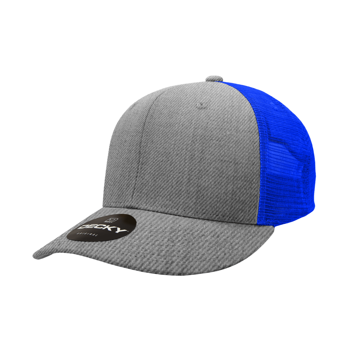 Decky 6 Panel Mid Profile Structured Cotton Trucker | Decky 4006 Heather Grey/Royal OSFM